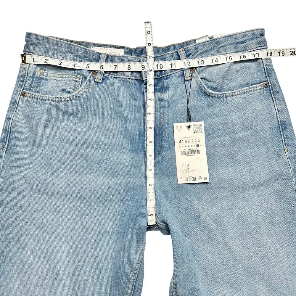 Zara | Women | Wide Leg Mid Rise Full Length Distressed Denim Jeans | Sz 12